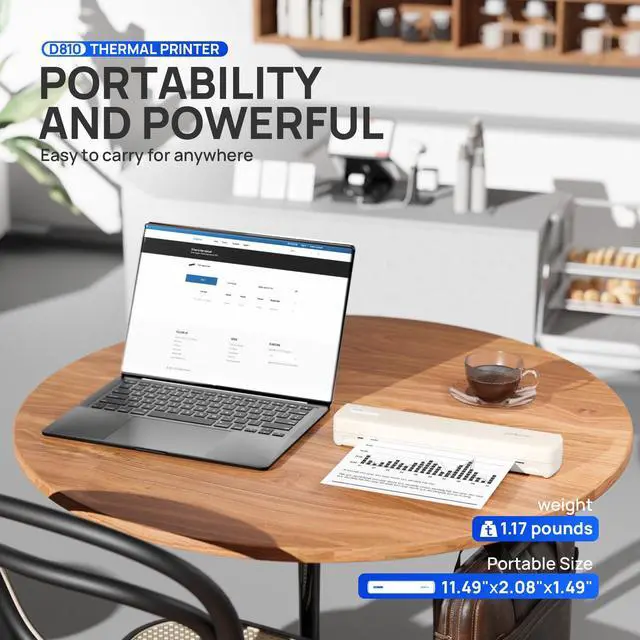 Alt view image 5 of 5 - POLONO Portable Printer Wireless for Travel, D810 Bluetooth Thermal Printer Support for 8.5"x11" US Letter, Beige