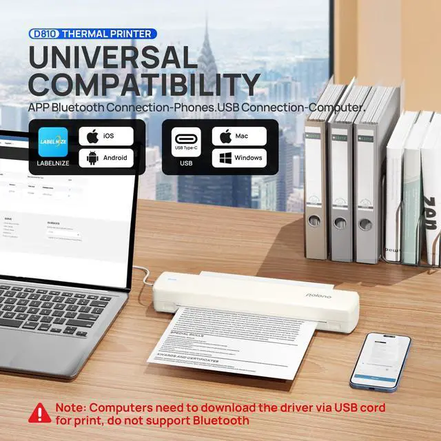 Alt view image 2 of 5 - POLONO Portable Printer Wireless for Travel, D810 Bluetooth Thermal Printer Support for 8.5"x11" US Letter, Beige