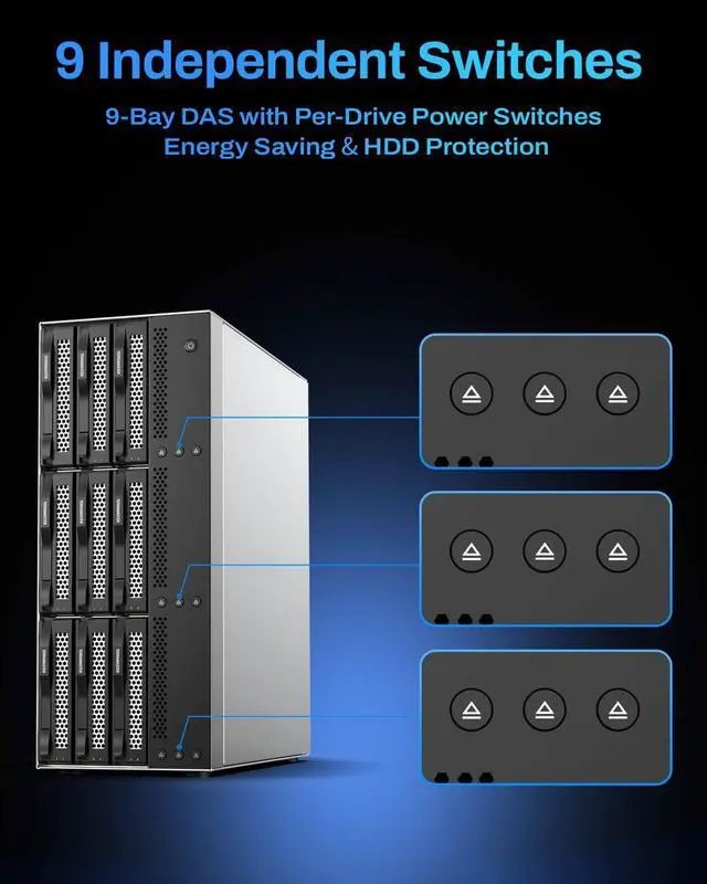 Alt view image 3 of 5 - TERRAMASTER D9-320 Hard Drive Enclosure - 9Bay USB 3.2 Gen2 10Gbps Type-C External HDD Storage Independent Power Control for Each Bay Hot Swappable Plug and Play (Diskless)