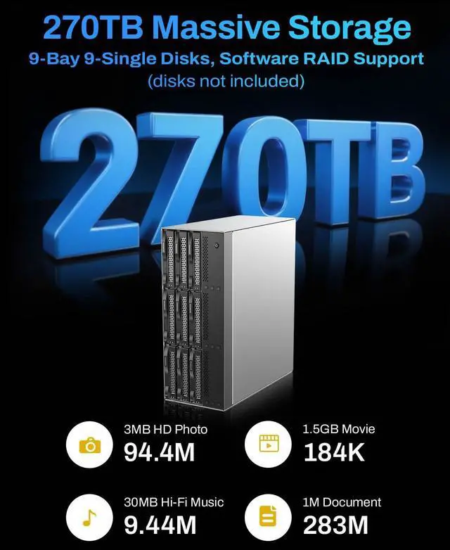 Alt view image 5 of 5 - TERRAMASTER D9-320 Hard Drive Enclosure - 9Bay USB 3.2 Gen2 10Gbps Type-C External HDD Storage Independent Power Control for Each Bay Hot Swappable Plug and Play (Diskless)