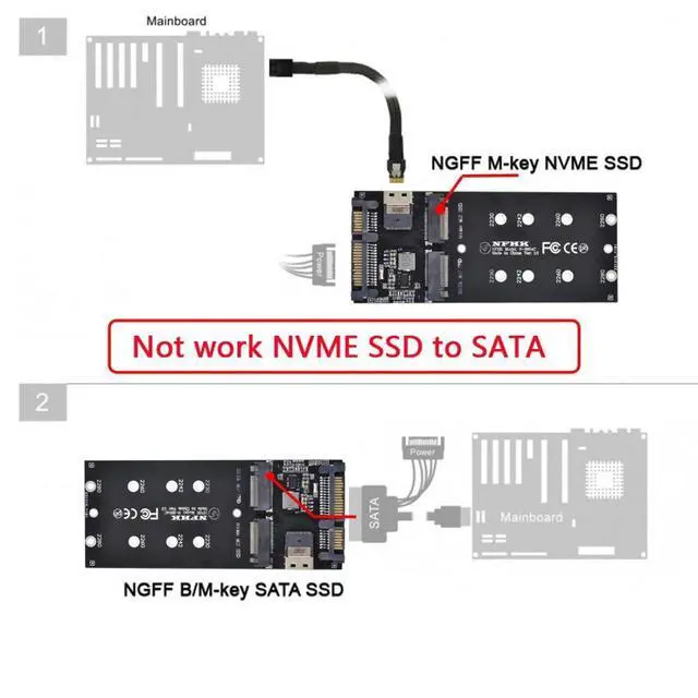 Alt view image 3 of 5 - chenyang M.2 NVME to SFF-8654  NGFF SSD to SATA 2 in 1 Combo Adapter with SFF-8654 Cable for Mainboard Internal Expansion (Not Work NVME SSD to SATA)