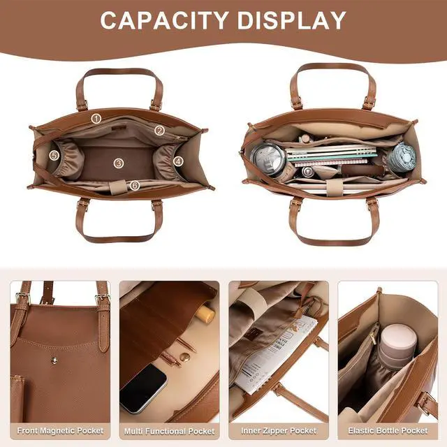 Alt view image 3 of 5 - BAGOK Laptop Tote Bag Women, Work Tote with Multi Pockets, Nurse Bag with Large Cup Holder, For Work, Travel, Daily Use