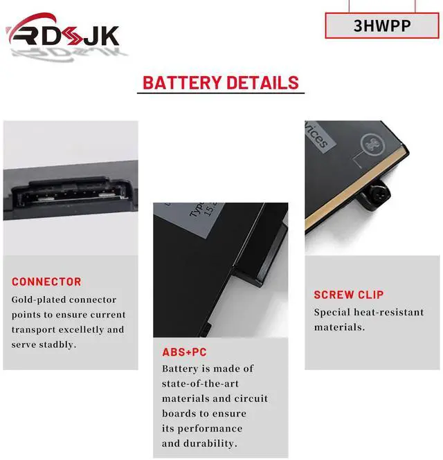 Alt view image 5 of 5 - 3HWPP Laptop Battery for Dell Precision 3541 3551 Latitude 5401 5410 5411 5501 5510 5511 Inspiron 17 7706 7500/7506 2-in-1 Black Series 03HWPP 10X1J 010X1J N2NLL 1VY7F 01VY7F 3YNXM 451-BCMN 15.2V 68Wh