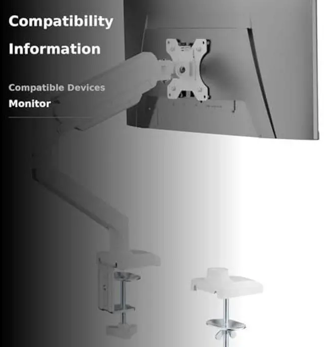 Alt view image 3 of 5 - WALI Single Monitor Arm Mount Stand, Adjustable Gas Spring Arm Monitor Mount for Display up to 32 Inch,19.8lbs Capacity (GSMP001W), White