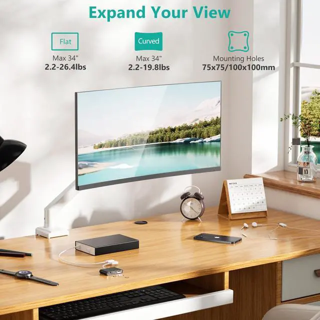 Alt view image 2 of 5 - WALI Single Monitor Arm Mount Stand, Adjustable Gas Spring Arm Monitor Mount for Display up to 32 Inch,19.8lbs Capacity (GSMP001W), White