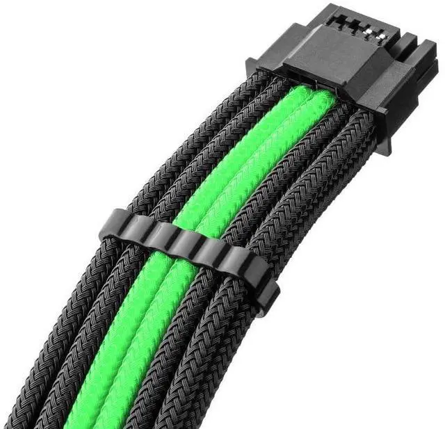 Alt view image 2 of 5 - CableMod C-Series Pro ModMesh Sleeved 12V-2x6 12VHPWR StealthSense PCIe Cable for Corsair Type 5 RMX Shift (16 to 2 x 8-pin, Black + Light Green)