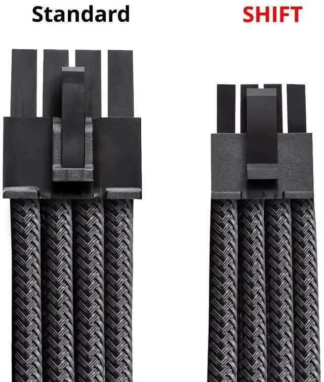 Alt view image 4 of 5 - CableMod C-Series Pro ModMesh Sleeved 12V-2x6 12VHPWR StealthSense PCIe Cable for Corsair Type 5 RMX Shift (16 to 2 x 8-pin, Black + Light Green)