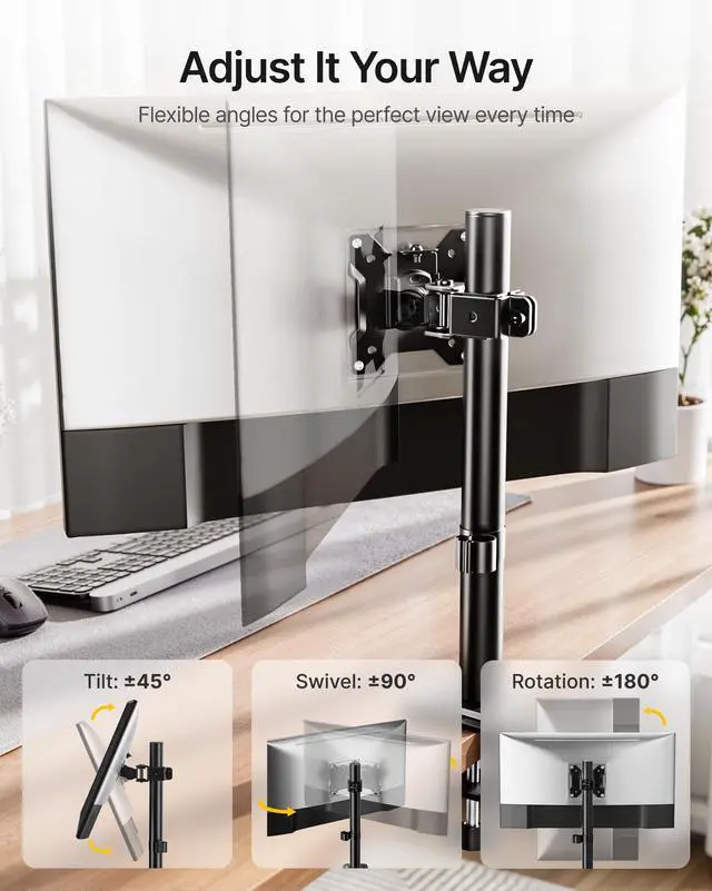 Alt view image 3 of 5 - monTEK Single Monitor Stand, Stable Monitor Arm for 17-32 inch& 22lbs Capacity Screen, Height Adjustable Desk Mount with C Clamp and Grommet Base, VESA 75 * 75MM/ 100 * 100MM