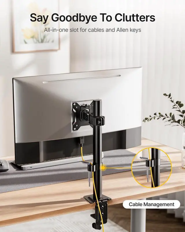 Alt view image 4 of 5 - monTEK Single Monitor Stand, Stable Monitor Arm for 17-32 inch& 22lbs Capacity Screen, Height Adjustable Desk Mount with C Clamp and Grommet Base, VESA 75 * 75MM/ 100 * 100MM