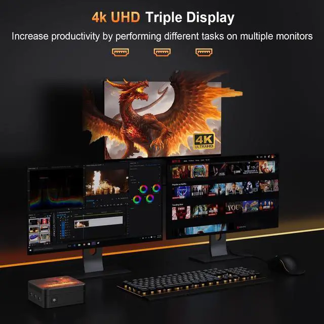 Alt view image 4 of 5 - Mini PC Alder Lake-95 (up to 3.4GHz) 4 Cores 4 Threads, Mini Computers 8GB DDR5 256GB M.2 SSD, Mini PC Dual Lan Support 4K Triple Screen Display/USB3.0/WiFi 5/Bluetooth 5.0/VESA/Home/Business