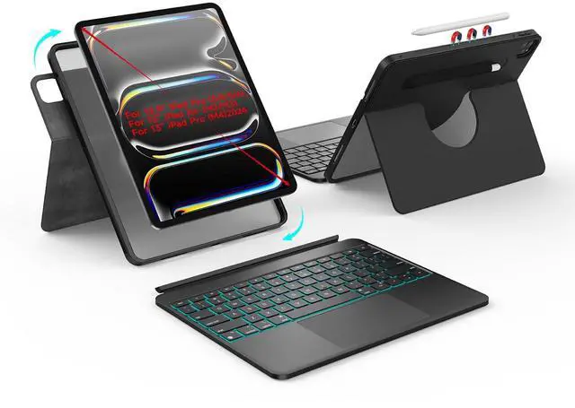 Main image of accrosoo for iPad Air 13 inch M3 / M2 and iPad Pro 13 inch M4 and iPad Pro 12.9 (6th, 5th, 4th, 3rd Gen) 360° Rotatable Detachable Full Protect Magnetic Keyboard Case with Trackpad & 7 Backlits,Black