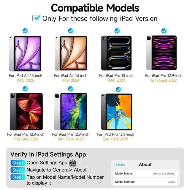 Alt view image 2 of 5 - accrosoo for iPad Air 13 inch M3 / M2 and iPad Pro 13 inch M4 and iPad Pro 12.9 (6th, 5th, 4th, 3rd Gen) 360° Rotatable Detachable Full Protect Magnetic Keyboard Case with Trackpad & 7 Backlits,Black