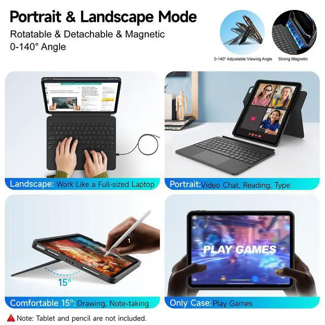 Alt view image 3 of 5 - accrosoo for iPad Air 13 inch M3 / M2 and iPad Pro 13 inch M4 and iPad Pro 12.9 (6th, 5th, 4th, 3rd Gen) 360° Rotatable Detachable Full Protect Magnetic Keyboard Case with Trackpad & 7 Backlits,Black