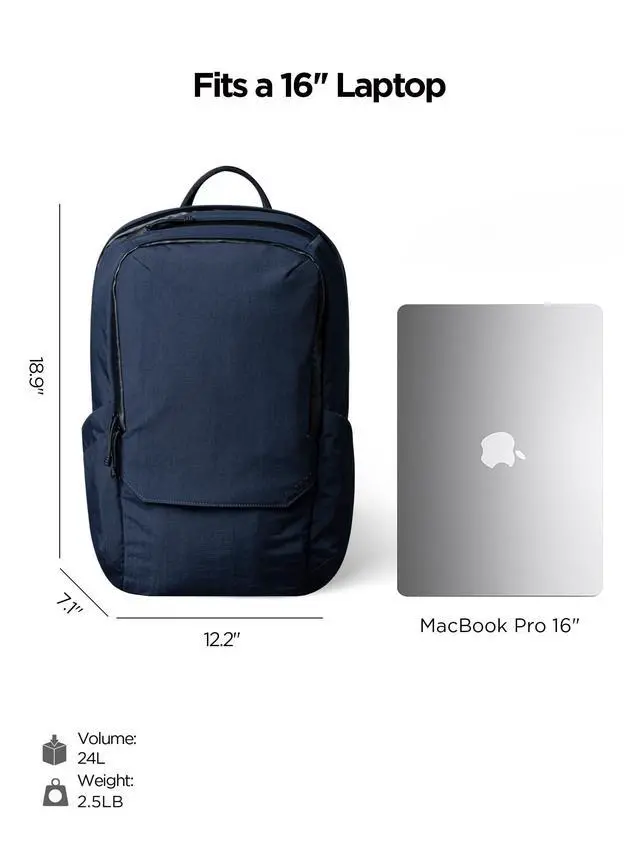 Alt view image 3 of 5 - ALPAKA Elements Backpack Pro 24L - Moonlight Blue Laptop Backpack Fits 16'' Laptop with Dual Bottle Pockets, Travel Backpack for Men, Weather-Resistant 400D Axoflux Fabric for Business or College