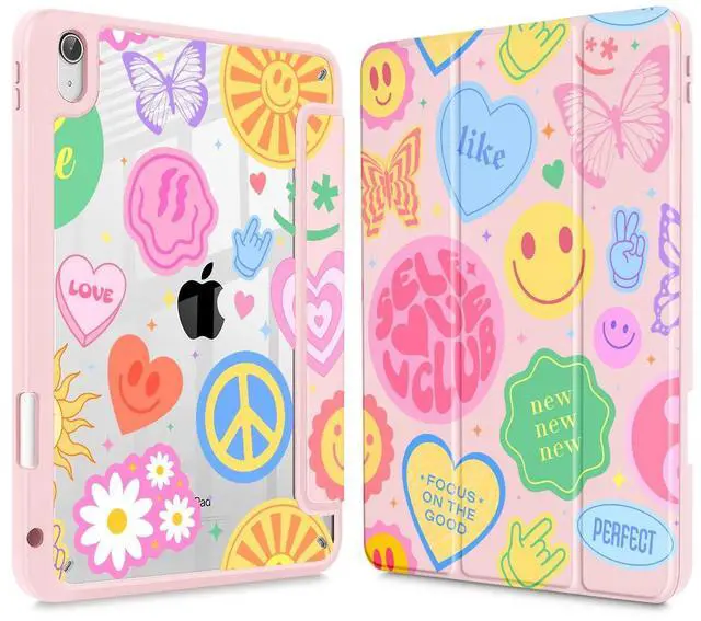 Main image of May Chen Case for iPad Air 13 Inch (M3) 2025, (M2) 2024 - [Built-in Pencil Holder] Shockproof Cover with Clear Transparent Back Shell, Auto Sleep/Wake Cover, Smile Art