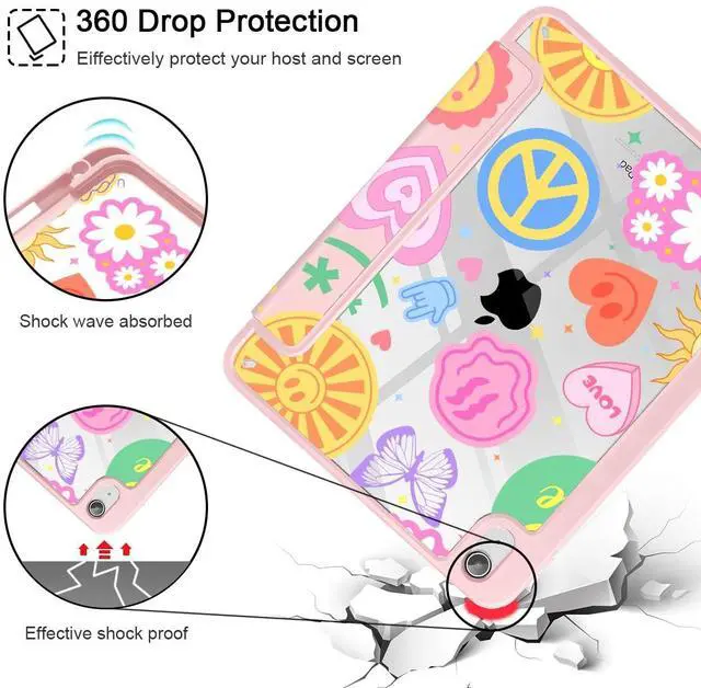 Alt view image 5 of 5 - May Chen Case for iPad Air 13 Inch (M3) 2025, (M2) 2024 - [Built-in Pencil Holder] Shockproof Cover with Clear Transparent Back Shell, Auto Sleep/Wake Cover, Smile Art