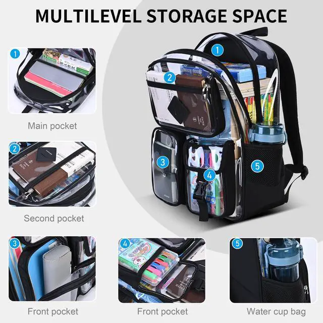 Alt view image 2 of 5 - ZHIDOBO girl transparent casual rucksack,women's water-proof light packsack,black junior high school, high school and college schoolbag,Suitable for 15.6-inch computer backpack.