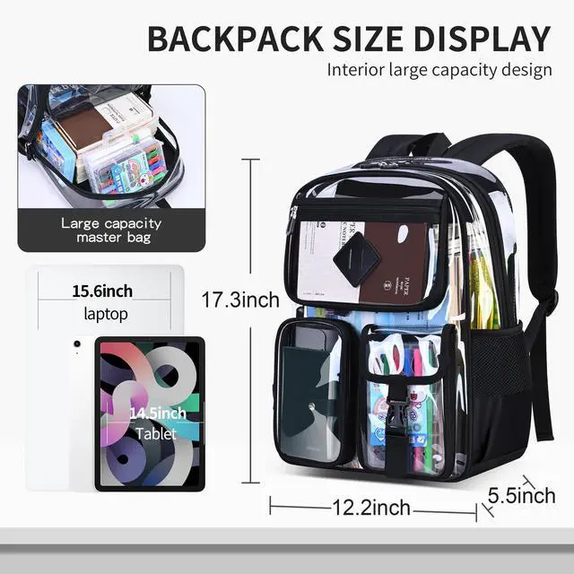 Alt view image 4 of 5 - ZHIDOBO girl transparent casual rucksack,women's water-proof light packsack,black junior high school, high school and college schoolbag,Suitable for 15.6-inch computer backpack.
