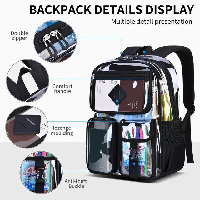 Alt view image 3 of 5 - ZHIDOBO girl transparent casual rucksack,women's water-proof light packsack,black junior high school, high school and college schoolbag,Suitable for 15.6-inch computer backpack.
