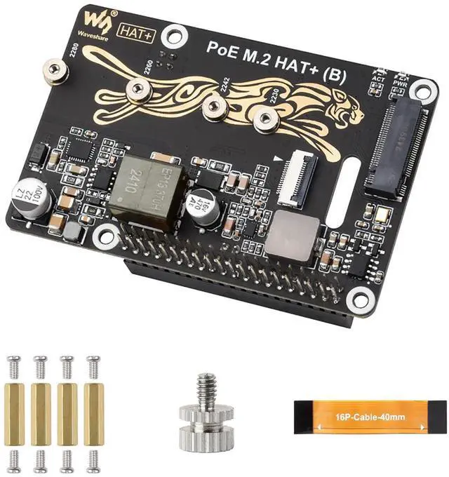 Main image of PCIe to M.2 Adapter with PoE Function (B) for Raspberry Pi 5, Supports NVMe M.2 SSD (2230/2242/2260/2280), High-Speed Reading/Writing, IEEE 802.3af/at PoE HAT with Dual LED Indicators