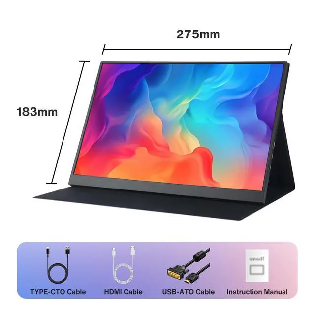 Alt view image 2 of 4 - JYXCN Portable Monitor 14 Inch FHD 1080P - USB C HDMI Touchscreen Second Display for Laptop with Protective Cover Stand, Plug & Play Travel Extender (IPS, Type-C/HDMI/USB-A)