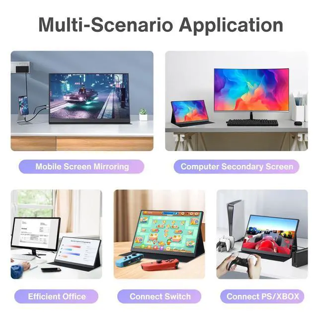 Alt view image 4 of 4 - JYXCN Portable Monitor 14 Inch FHD 1080P - USB C HDMI Touchscreen Second Display for Laptop with Protective Cover Stand, Plug & Play Travel Extender (IPS, Type-C/HDMI/USB-A)