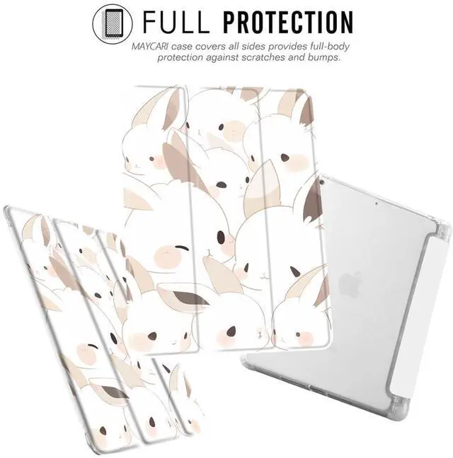 Alt view image 2 of 5 - MAYCARI Cartoon Cute Animals Case for iPad 10.9 inch 2022 with Pencil Holder, Original Pattern iPad 10th Generation Soft TPU Back Protective Cover Shell, Auto Sleep/Wake Slim Shell - Cute Bunny Rabbit