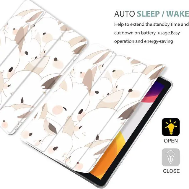 Alt view image 4 of 5 - MAYCARI Cartoon Cute Animals Case for iPad 10.9 inch 2022 with Pencil Holder, Original Pattern iPad 10th Generation Soft TPU Back Protective Cover Shell, Auto Sleep/Wake Slim Shell - Cute Bunny Rabbit