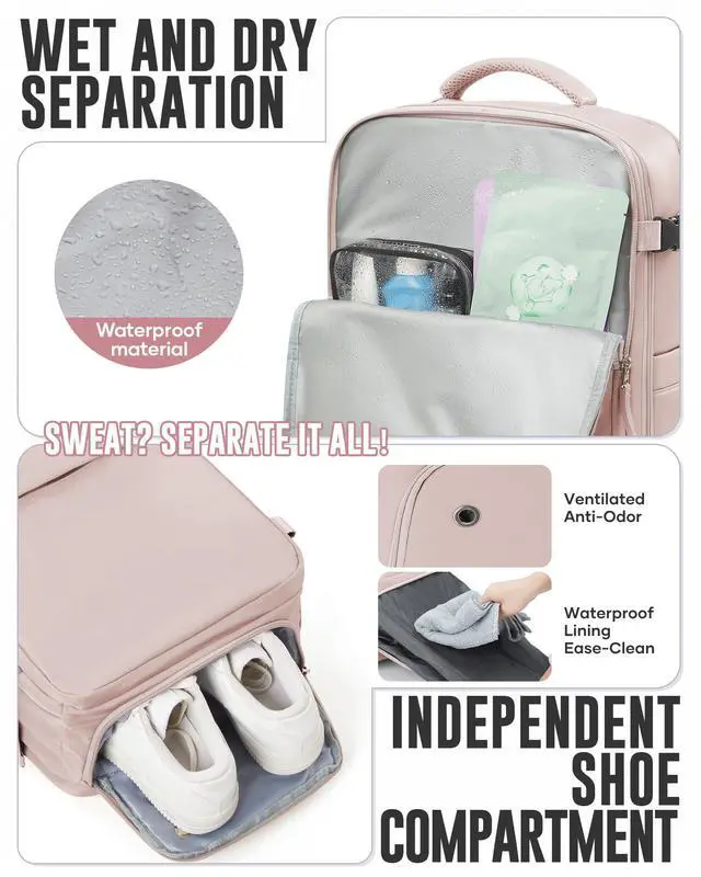 Alt view image 4 of 5 - Vacuum Backpack with Pump for Women Men, Compression Backpack for Travel, Vacpack for School Business Trip, Lightweight Airback Backpacks with Vacuum Seal, Carry On Bag for Airport(Pink Large)