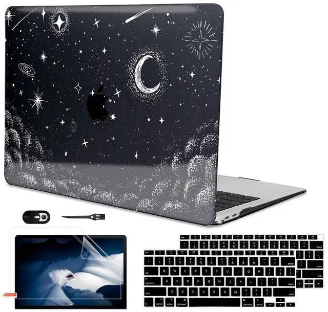 Main image of LCMOCICO for MacBook Air 13 inch Case 2021 2020 2019 2018 Release M1 A2337 A2179 A1932, Glitter Crystal Black Pritned Pattern Plastic Hard Case Cover for Mac Air 13.3" M1 Touch ID, Stars & Moon