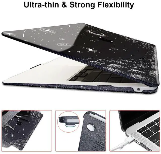 Alt view image 5 of 5 - LCMOCICO for MacBook Air 13 inch Case 2021 2020 2019 2018 Release M1 A2337 A2179 A1932, Glitter Crystal Black Pritned Pattern Plastic Hard Case Cover for Mac Air 13.3" M1 Touch ID, Stars & Moon