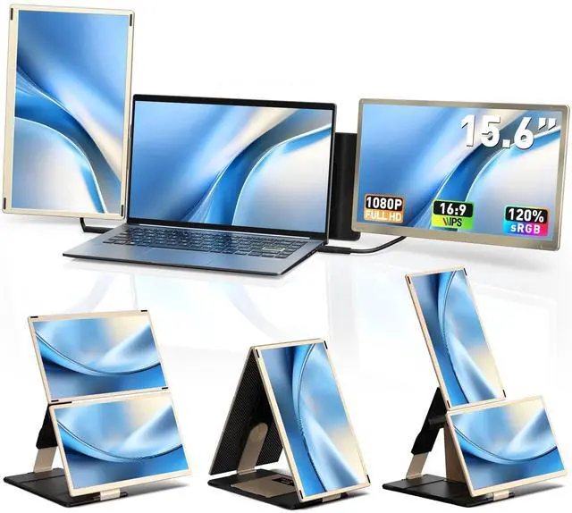 Main image of AOKER Triple Laptop Screen Extender - 15.6" Monitor IPS FHD 1080P Detachable Portable Display for 13"-17.4" Laptops Compatible with Compatible with Windows Mac Chrome Surface Travel Work Setup