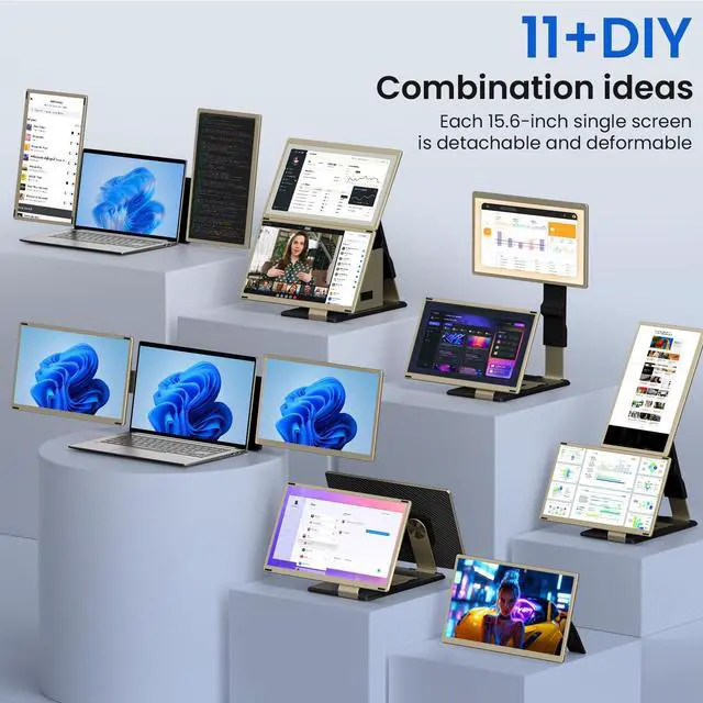 Alt view image 3 of 5 - AOKER Triple Laptop Screen Extender - 15.6" Monitor IPS FHD 1080P Detachable Portable Display for 13"-17.4" Laptops Compatible with Compatible with Windows Mac Chrome Surface Travel Work Setup