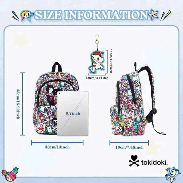 Alt view image 3 of 5 - Tokidoki Backpack with Unicorno Keychain Cute Travel Laptop Backpack for Women Casual Bag Lightweight Backpack Daypack Handbag (Backpack-Signature)