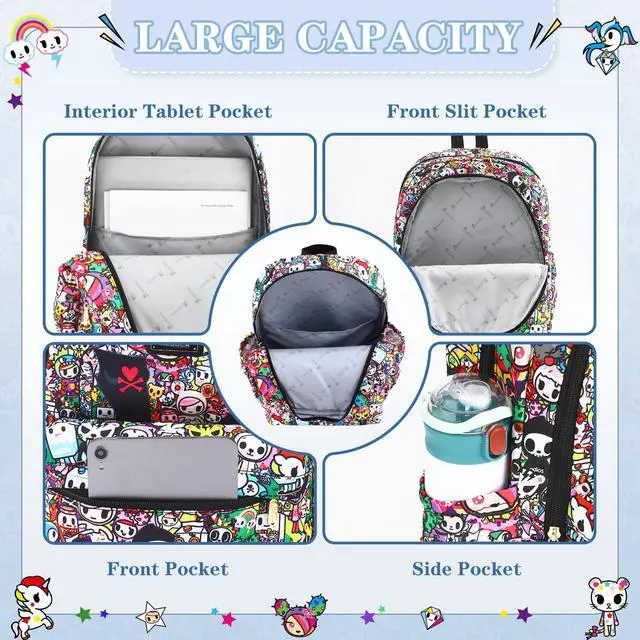 Alt view image 4 of 5 - Tokidoki Backpack with Unicorno Keychain Cute Travel Laptop Backpack for Women Casual Bag Lightweight Backpack Daypack Handbag (Backpack-Signature)