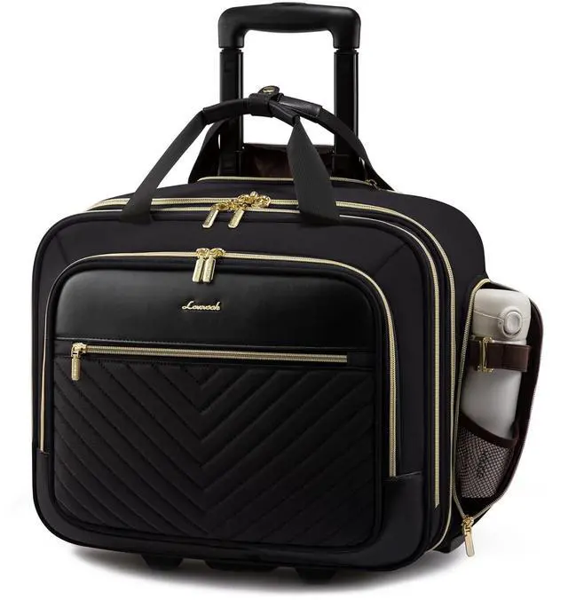Main image of LOVEVOOK Rolling Laptop Bag Women, 17.3 Inch Laptop Briefcase with Wheels for Work Travel Business, Underseat Carry On Luggage Case,Black