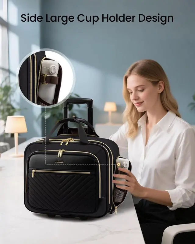 Alt view image 5 of 5 - LOVEVOOK Rolling Laptop Bag Women, 17.3 Inch Laptop Briefcase with Wheels for Work Travel Business, Underseat Carry On Luggage Case,Black