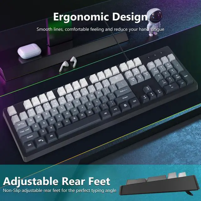 Alt view image 5 of 5 - HUO JI Wired Gaming Keyboard with RGB LED Backlit, Floating Keys, Membrane with Mechanical Feeling, Spill Resistant, Ergonomic for Xbox, PS Series, Desktop, Computer, PC, Gradient Gray
