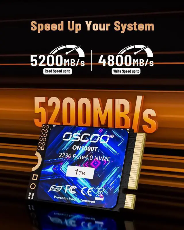 Alt view image 2 of 5 - OSCOO 512GB M.2 2230 NVMe Gen4x4 PCIe SSD, Up to 5200MB/s, 3D NAND, Graphene-Copper Pad Thermal Solution, Compatible with Steam Deck, ASUS ROG Ally, Microsoft Surface, Laptops, Mini PCs, Ultrabook