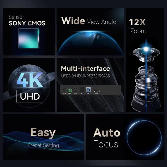 Alt view image 2 of 5 - Tenveo UHD 4K PTZ Conference Room Camera 12X Optical Zoom USB3.0/HDMI Wide View Angle, 4K PTZ Camera for Video Conference Church Services Worship Events, Zoom/OBS/YouTube Live Streaming