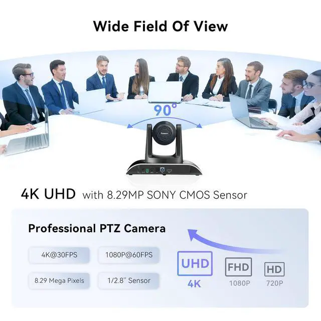 Alt view image 4 of 5 - Tenveo UHD 4K PTZ Conference Room Camera 12X Optical Zoom USB3.0/HDMI Wide View Angle, 4K PTZ Camera for Video Conference Church Services Worship Events, Zoom/OBS/YouTube Live Streaming