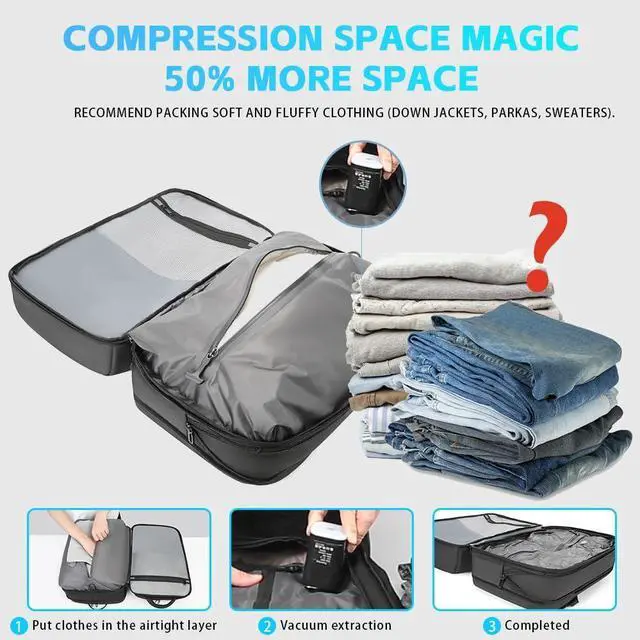 Alt view image 4 of 5 - TANGCORLE Vacuum Backpack Travel with Pump, 40L Expandable Carry on Compression Backpack Flight Approved for Women Men Fit 17 Inch Laptop with USB Charging Port Business Weekender