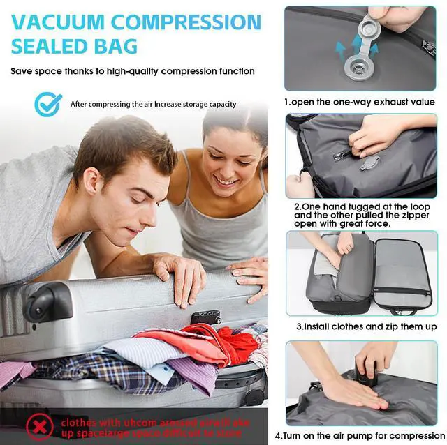 Alt view image 3 of 5 - TANGCORLE Vacuum Backpack Travel with Pump, 40L Expandable Carry on Compression Backpack Flight Approved for Women Men Fit 17 Inch Laptop with USB Charging Port Business Weekender