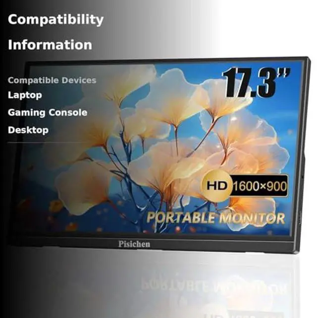 Alt view image 3 of 5 - 17.3" Portable Monitor HD 1600x900 USB C HDMI Travel Monitor for Laptop, External Second Computer Monitor for PC Desktop Ras Pi, Built-in Speakers & Kickstand