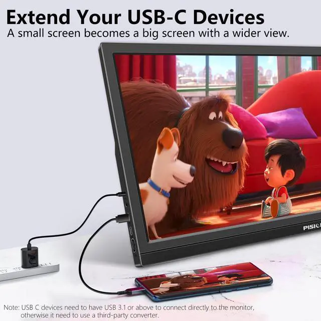 Alt view image 4 of 5 - 17.3" Portable Monitor HD 1600x900 USB C HDMI Travel Monitor for Laptop, External Second Computer Monitor for PC Desktop Ras Pi, Built-in Speakers & Kickstand