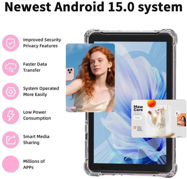 Alt view image 3 of 5 - PEICHENG Tablet with Protective Case, 7" IPS 1024 * 600 Android 15.0 Tab PC RAM 8GB(3+5Expand)+ROM 32GB Bluetooth 5.0 WiFi6 2.4G+5G 2MP+5MP Dual Cameras (Pink)