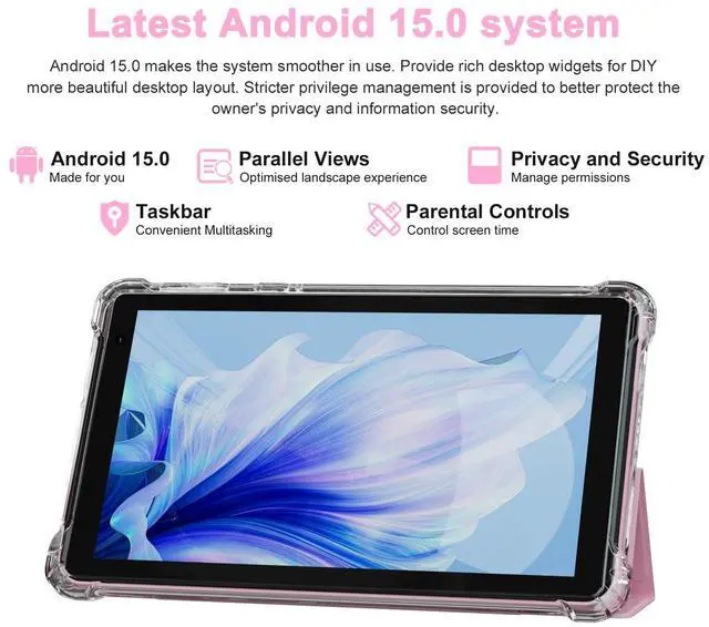Alt view image 2 of 5 - PEICHENG Tablet with Protective Case, 7" IPS 1024 * 600 Android 15.0 Tab PC RAM 8GB(3+5Expand)+ROM 32GB Bluetooth 5.0 WiFi6 2.4G+5G 2MP+5MP Dual Cameras (Pink)