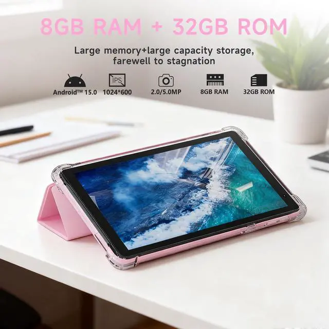 Alt view image 5 of 5 - PEICHENG Tablet with Protective Case, 7" IPS 1024 * 600 Android 15.0 Tab PC RAM 8GB(3+5Expand)+ROM 32GB Bluetooth 5.0 WiFi6 2.4G+5G 2MP+5MP Dual Cameras (Pink)