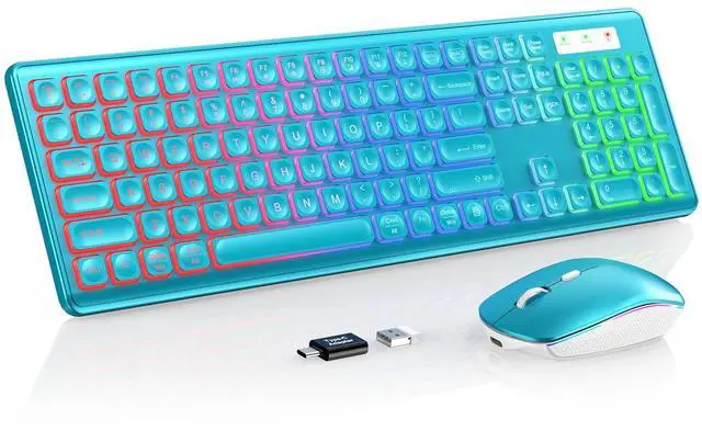 Main image of Wireless Keyboard and Mouse Combo, RGB Backlit, Rechargeable & Light Up Letters, Full-Size, Soft Typing, Sleep Mode, 2.4GHz Quiet Keyboard Set for Mac, Windows, Laptop, PC, Trueque (Metallic Blue)