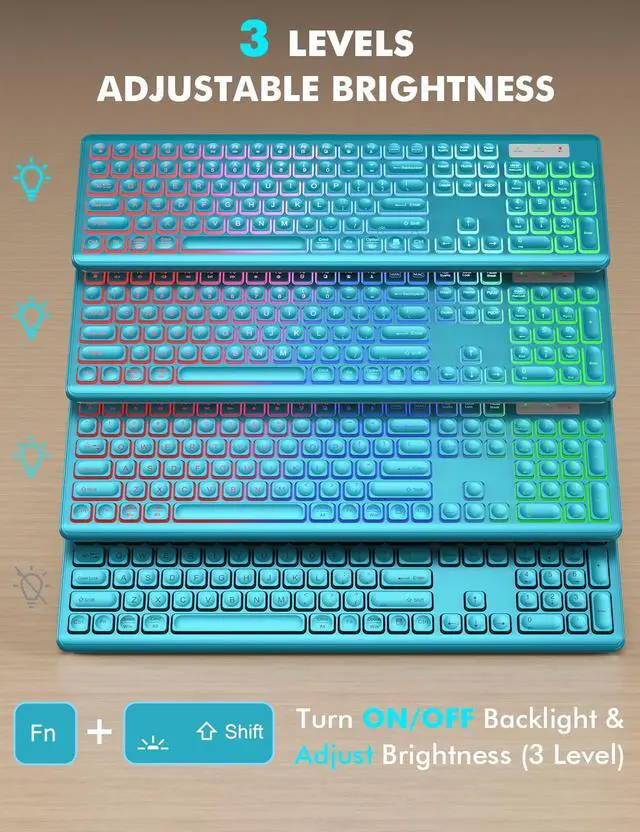 Alt view image 2 of 5 - Wireless Keyboard and Mouse Combo, RGB Backlit, Rechargeable & Light Up Letters, Full-Size, Soft Typing, Sleep Mode, 2.4GHz Quiet Keyboard Set for Mac, Windows, Laptop, PC, Trueque (Metallic Blue)